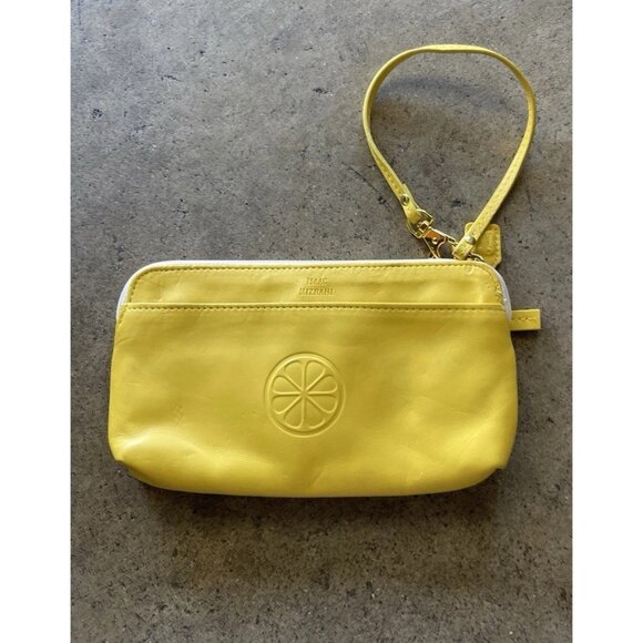 Isaac Mizrahi Zip Women’s Wristlet Tan Yellow Green Leather Multi Pocket - Picture 6 of 13